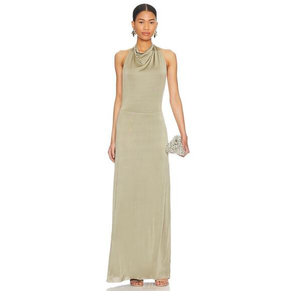 Bec & Bridge Ariel Halter Neck Maxi Dress Sleeveless Lined Sage Size 6 NWT